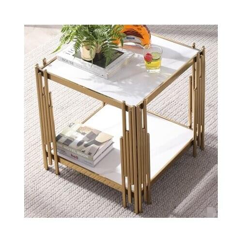 Marble side corner light luxury square small tea table modern simple large rock board cabinet golden living room sofa corner tab
