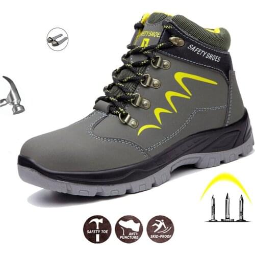 Mens Safety Shoes High-Top Anti-Smashing Anti-Puncture Lightweight Wear-Resistant Waterproof Welding Breathable Work Shoes
