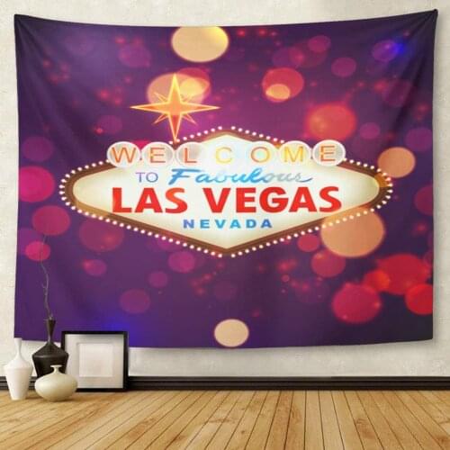 Night Welcome to Las Vegas Sign with Bokeh America Billboard Tapestry Wall Hanging for Living Room Bedroom Dorm 60x80 Inches