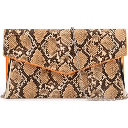 2021 New Style YELLOW Snakeskin Metal Chain Fashion Envelope Flap Women PU Leather Crossbody Shoulder Bag Lady Clutch /CTS00045