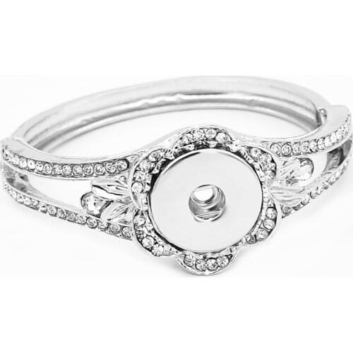 New Fashion crystal flower snap Bracelet bangle 18mm snap button jewelry wholesale XH9631