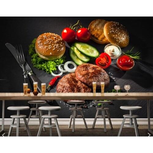 Papel de parede Knife Buns Meat Vegetables Food 3d wallpaper ,fast food shop living room sofa TV wall kitchen restaurant mural