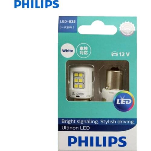 Philips Ultinon LED S25 P21W BA15s 12V 6000K Cool White LED Signal Lamp Stop & Tail Light Reverse Light 11498ULWX2 (Twin Pack)