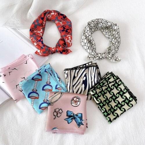 Fashion Square Silk Scarf Print Small Hair Band Foulard Head Neck Women Headscarf Kerchief Female Bandana Shawl Accessories