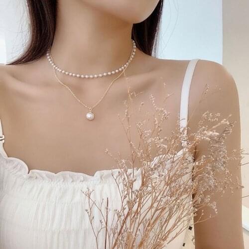 Simple Pearl Bead Chain Choker Necklace Doublelayer Necklace For Women Fashion Pearl Beads Pendant Clavicle Chain Collar Jewelry