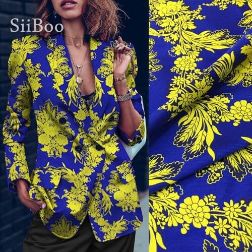Siiboo Italy royal imperial style blue and yellow floral pattern yarn dyed fabric for women dress suits sp6375