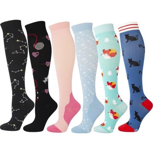24 Styles Sport Compression Stockings Funny Pattern Cat, Stripe, Pineapple Leg Pressure Running Cycling Colorful Compress Socks