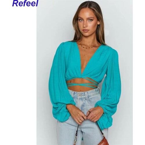 Lantern Bandage Fashion Tank Top Sexy Womens Crop Tops Solid V-Neck Lace Up Exposed Navel Summer Ladies Camis