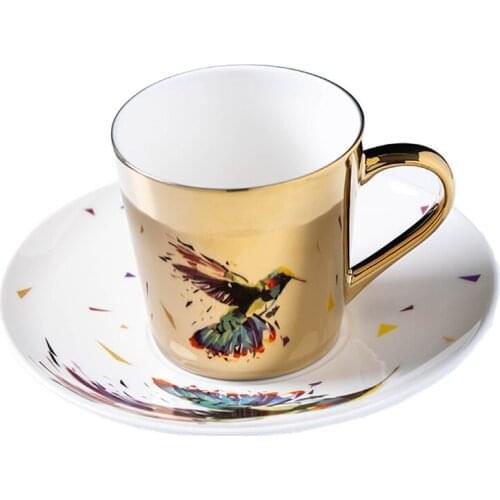 Mirror Coffee Mugs Specular Reflection Bird Procelain Tea Cups And Saucers Scoop European Style Coffeeware