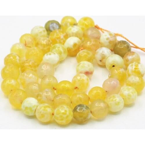 Yellow Natural Fire Agates Stone Faceted 6 8 10 12mm Round Loose Beads for Jewelry Making Carnelian Onyx Findings 15inch A352