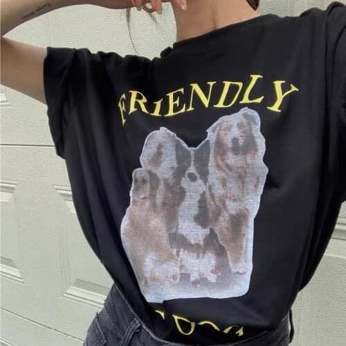 Friendly Big Dog Funny Korean Fashion Graphic Tshirt Plus Size Cotton Ins Tees Short Sleeve Vintage Printed Y2K Shirt For Women