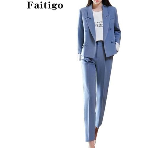 Women Suits Office Wear Sets Fashion Double Breasted Elegant Business Suits Ladies Formal Blazer And Pants 2 Two Piece Set