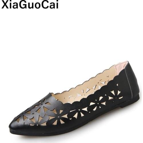 Womens Casual Shoes Big Size Female Loafers Summer Autumn Ladies Single Shoes Hollow Out Breathable Slip-on Spring Flats 2019