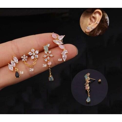 1Pc New Korea Style Flower Ear Piercing Cartilage Helix Cartilage Earring Tiny Tragus Helix Tragus Earring Piercing Jewellery