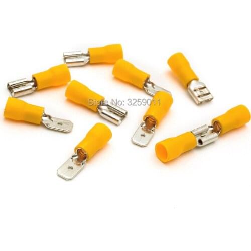 1PCS Butt Connector Crimp Terminal Male Female Pre-Insulating MDD/FDD5.5-250 Yellow Fully Insulated Electrical Audio Wiring