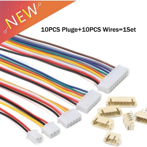 10Sets=10pcs JST Plug +10pcs XH2.54 XH 2.54mm Wire Cable Connector 2/3/4/5/6/7/8 Pin Pitch Male Female Plug Socket 30cm 26AWG
