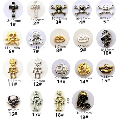 10pcs/bag Korea 3D Nail Art Accessories Metal Horrible Skull Pumpkin Nail Parts For Halloween DIY Charm Nail TIps Supplies Deco