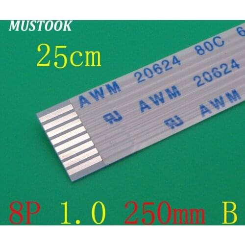 100pcs New FFC FPC flat flexible cable 1.0mm pitch 8 pin 8pin Reverse Length 250mm Width 9mm Ribbon Flex Cable Free Shipping