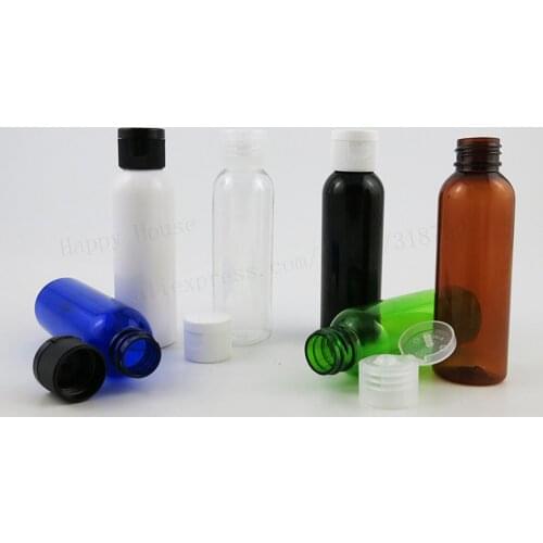 100 x 60ml Empty 2oz Clear Amber White Black Green Blue PET Plastic Bottle With Flip Cap 60ml Packaging Cosmetic Container