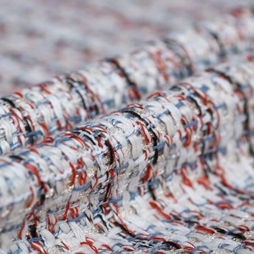 145CM Wide 460G/M Weight Blue Red White Knitted Tweed Acrylic Polyester Fabric for Autumn Spring Dress Jacket Coat E924