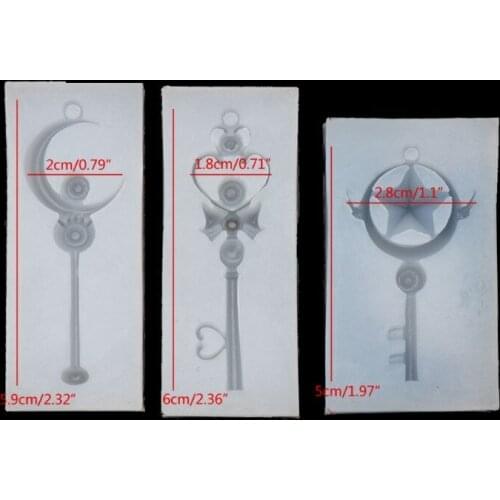 97QE 3Pcs Wand Silicone Mold Key Star Moon Heart Shape Stick Mould Jewelry DIY