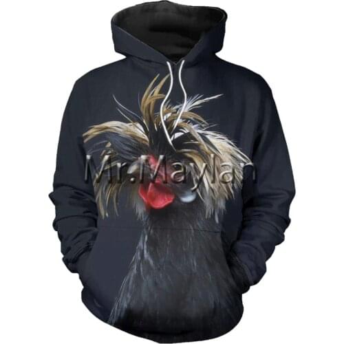 White Crested Black Polish Chicken 3D Hoodies Men/women Hipster Streetwear Outfit Spring Boys Hiphop Hoody Sweatshirts Tops-556