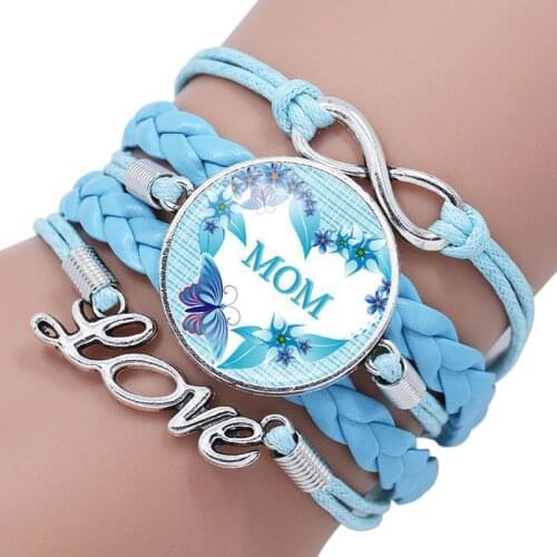 New BEST MOM EVER Letter Charm bracelets For Women Glass Cabochon Leather Rope Chain Bangle Fashion Mother Jewelry Gift