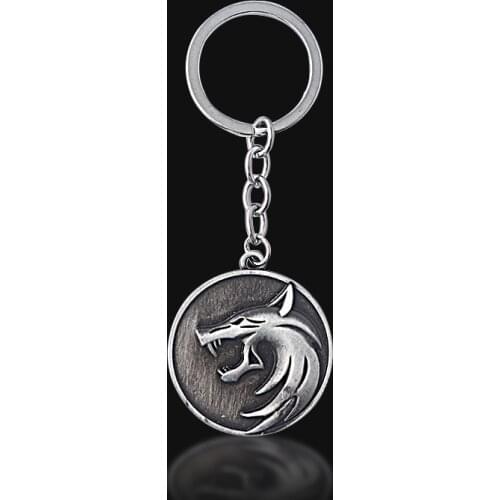 Wild Game Wolf Head Keychain Circular Animal Punk Metal Key Chain For Man Vintage Motorcycle Chain Cosplay Party Jewelry