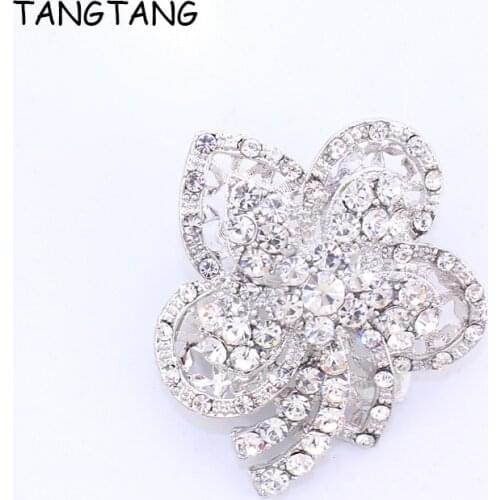TANGTANG Pins Rhinestone Crystal Brooches Clip Pins For Women Silver Color Alloy Quality Coat Shirt Brooch Broches Mujer Gift
