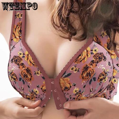 Sexy Push Up Bras Women Plus Size Floral Bra Underwear Thin Seamless Front Closure Wireless Bralette lingerie