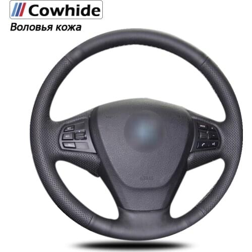 Black Genuine Leather Car Steering Wheel Cover for BMW F25 X3 2011 2012 2013 2014 2015 2016 2017 F15 X5 2014