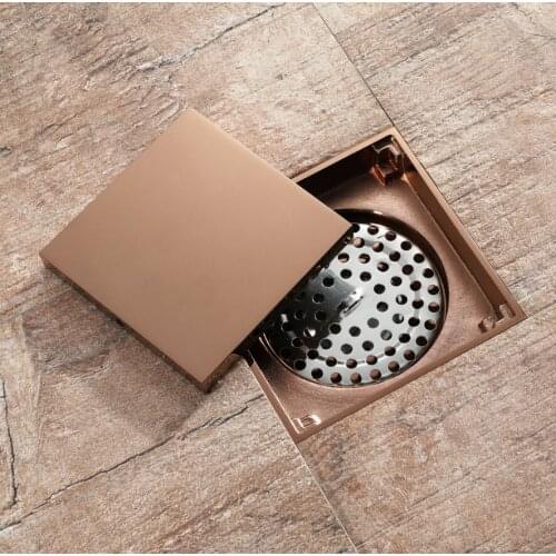 Black Copper Rose Gold Square Invisible Odor Proof Floor Drain Long Stainless Steel Wire Drawing Gold Floor Drain