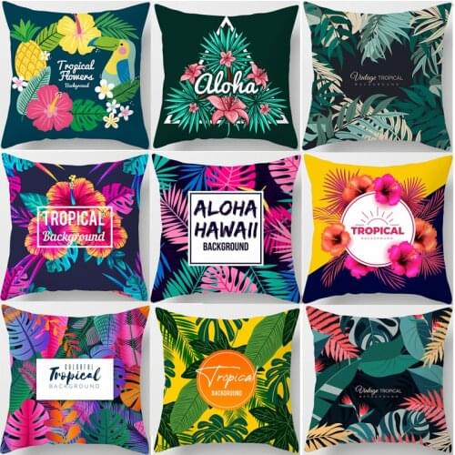 Tropical Plants Cushion Cover Green Leaves Decorative Pillowcase Polyester Tropical Plant Throw Pillow Case Cushion Cover