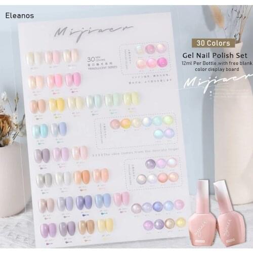Eleanos Gel Nail Polish 30pcs Mermaid Aurora Pink Purple Semi Permanent Varnish Primer Gel UV Gel Base Coat Nail Gel Set 15ml