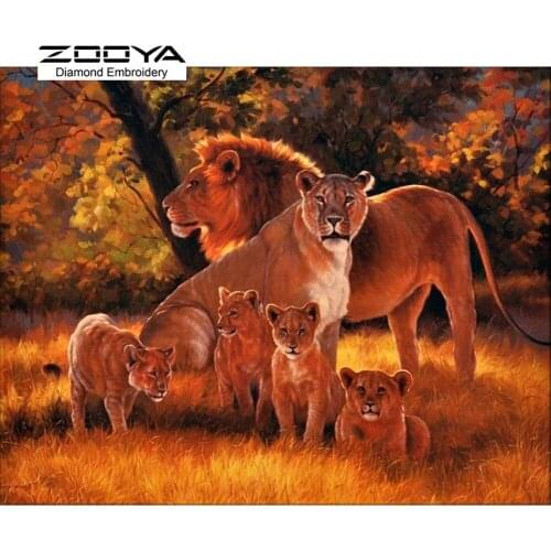 5D DIY Diamond Painting Lion Family Crystal Diamond Painting Cross Stitch Animal Lion Landscape Needlework Home Decorative BJ660