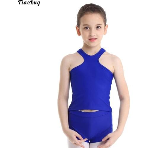 TiaoBug 2Pcs Kids Girls Outfit Racer Front And Back Tank Top With Bottoms Set For Ballet Dance Gym Workout Sports Fitness