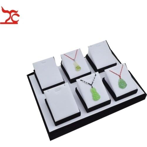 Kit White PU Wood Jewelry Display Table Tray Exhibitor Pendant Necklaces Show Case For Checkout Counter