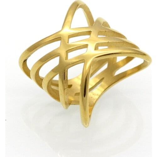 Fashion Women Unique Shaped Steel Titanium Wedding Party Bands Classical Gold Color Bow Cocktail Rings Jewelry