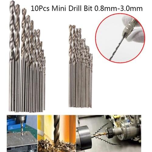 10Pcs/Box Mini Drill HSS Bit 0.8mm-3.0mm Straight Shank PCB Twist Drill Bits Set