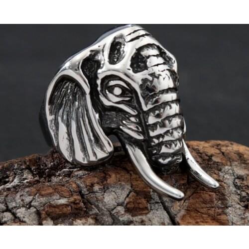 Never Fade Stainless Steel Elephant Ring Vintage Animal Jewelry for Women Men Fashion Punk Motorcycle Biker Rings Dropshipping