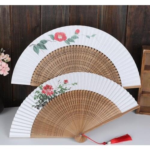 New Chinese elegant solid wood printed rice paper fan is simple, elegant and unpretentious paper hand fan folding hand fans
