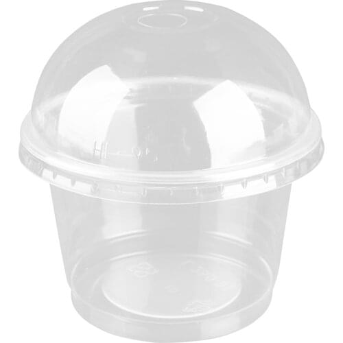 25pcs 250ml Disposable Salad Cup Transparent Plastic Dessert Bowl Container with Lid for Bar Cafe Home (Dome Lid with Hole)