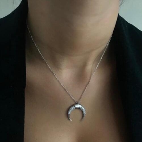 Horn 925 Sterling Silver Necklace Women Girls Gift Jewelry Accessories Fashion Handmade Elegant Chain