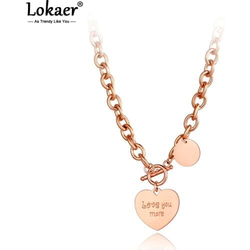 Lokaer Titanium Stainless Steel Heart Charm Pendant Necklaces Jewelry Fashion Love You More Link Chain Bohemia Necklace N21004