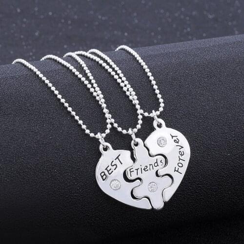 3 Piece Best Friends Forever Puzzle Heart Pendant Necklace BFF 3 Kids Friendship Jewelry Gifts For Children