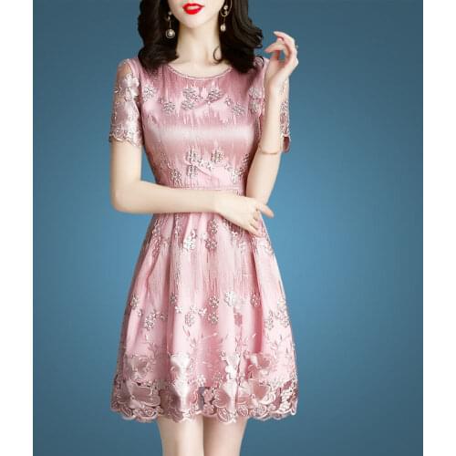 Embroidered Floral Dress Fashion Summer New Womens High-end Temperament Popular Slim Cocktail Dresses 9060
