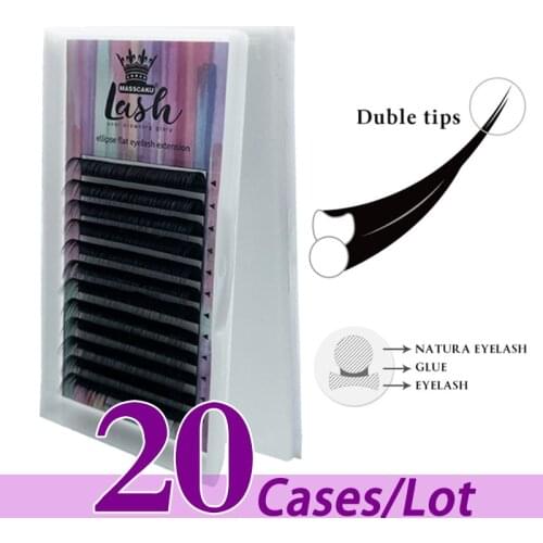 20case/lot MASSCAKU super black matte soft eyelashes extension ellipse flat professional pbt synthetic mink lashes for salon