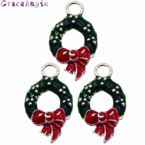 5pcs Xmas Garland With Red Bow Necklace Bracelet DIY Enamel Charms Pendant Fashion Jewelry Accessories Earrings Making Gift