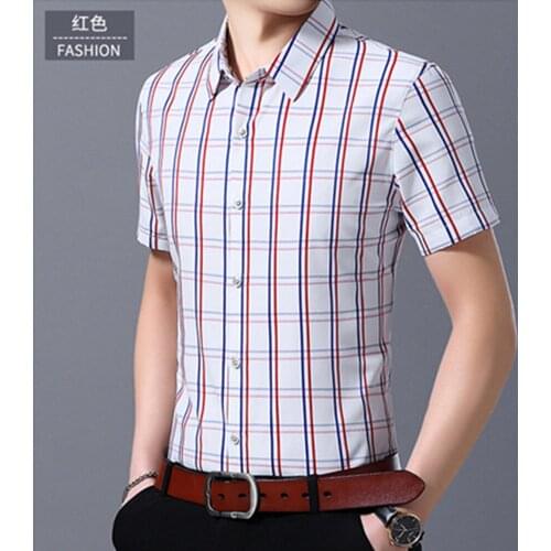 Summer 2021 New Fashion Business Casual Shirt Mens Cotton Plaid Short Sleeve blouses Large Size M-5 Xl