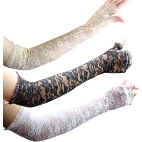 Sun Protection Accessories Lace Hollow-Out Fingerless Gloves Skid Resistance Pattern Party Lace female Long Gloves